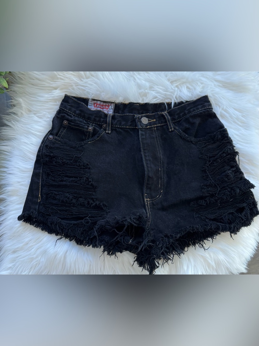 Vintage 1980s/1990s Levi's Black Distressed Frayed Denim Shorts